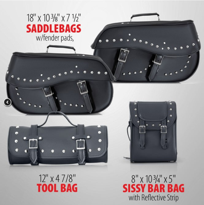 4pc Heavy-Duty Waterproof PVC Black Motorcycle Luggage Set