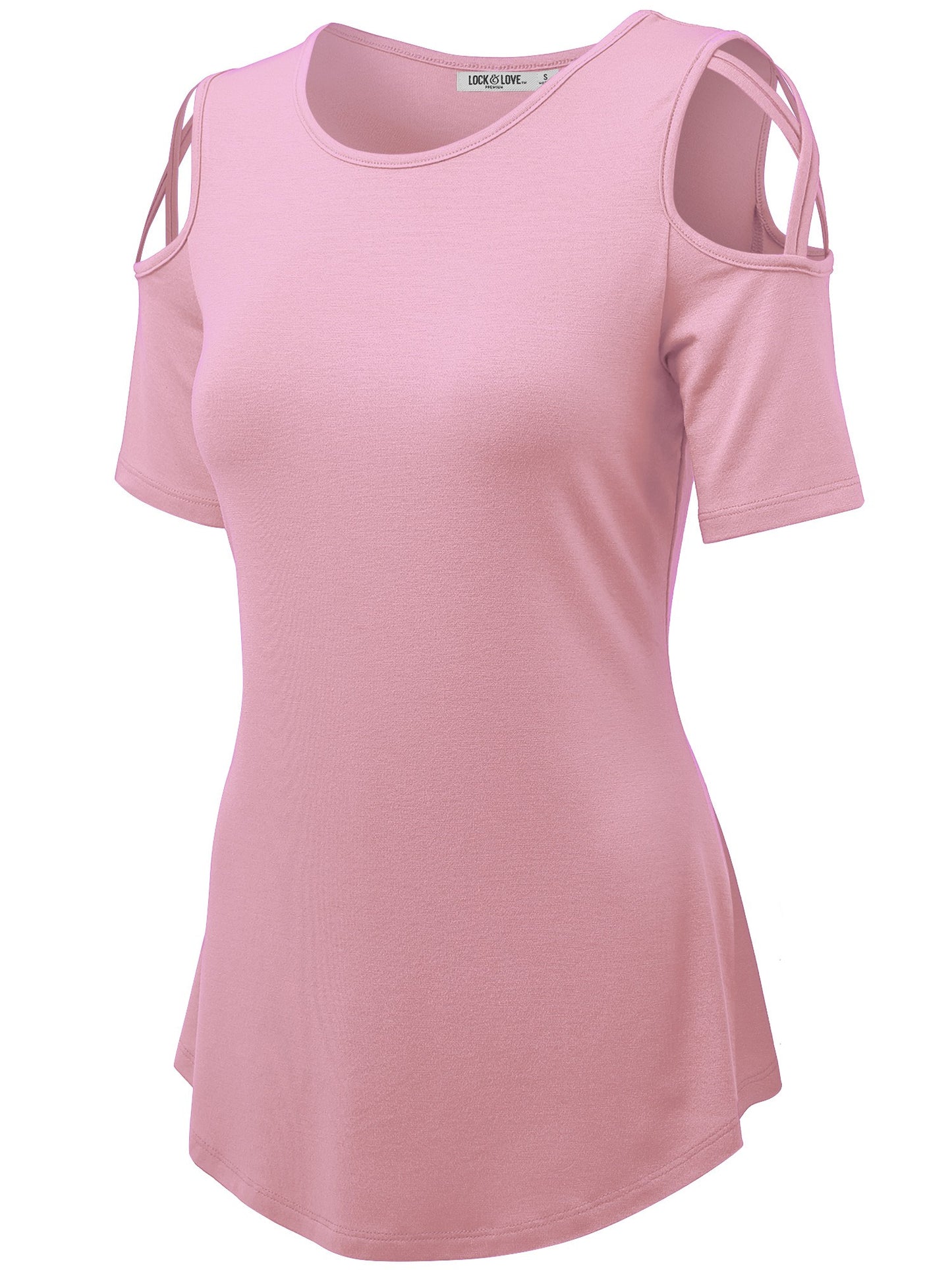 Short Sleeve Loose Open Shoulder Top - Pink