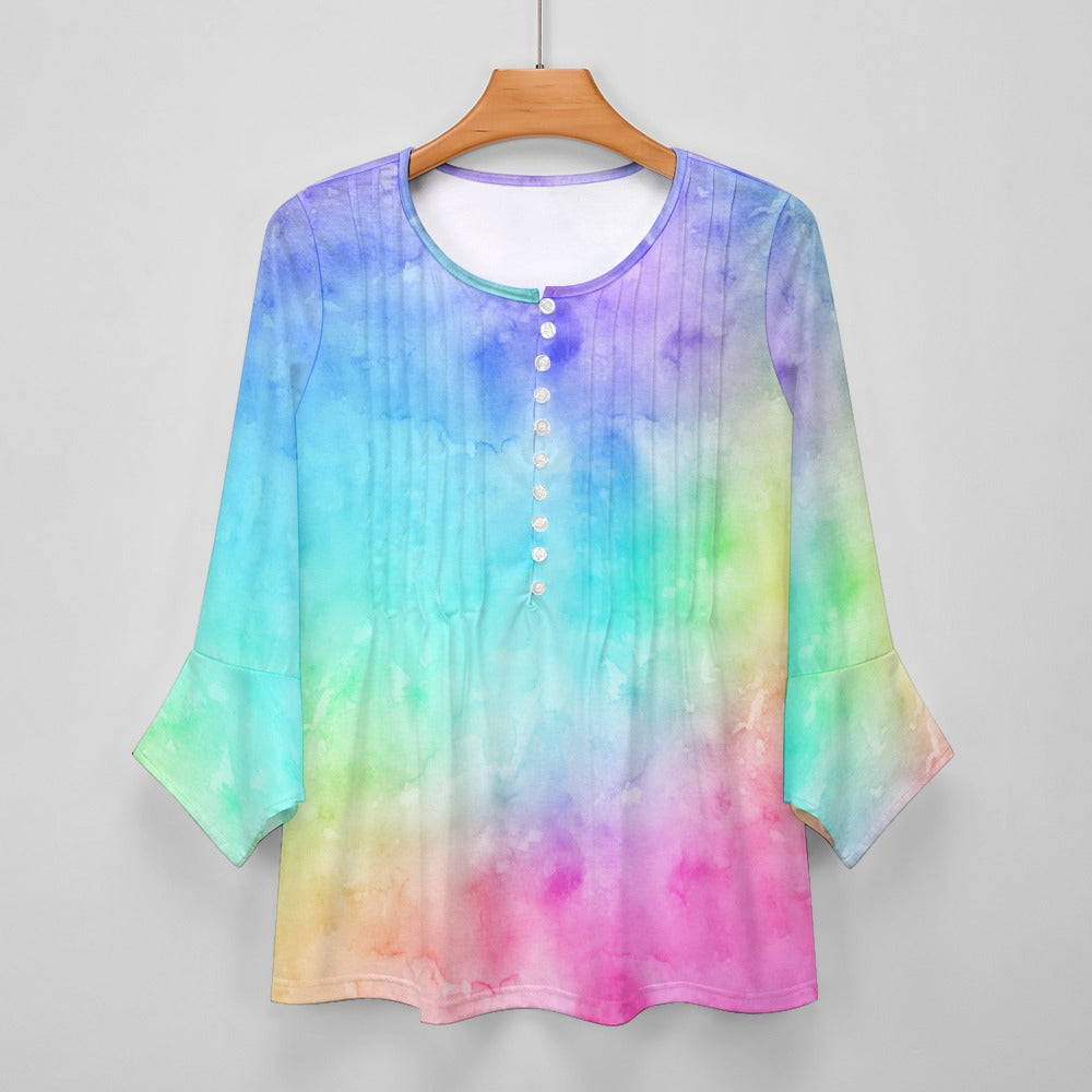 Tie Dye Ruffled Petal Sleeve Top