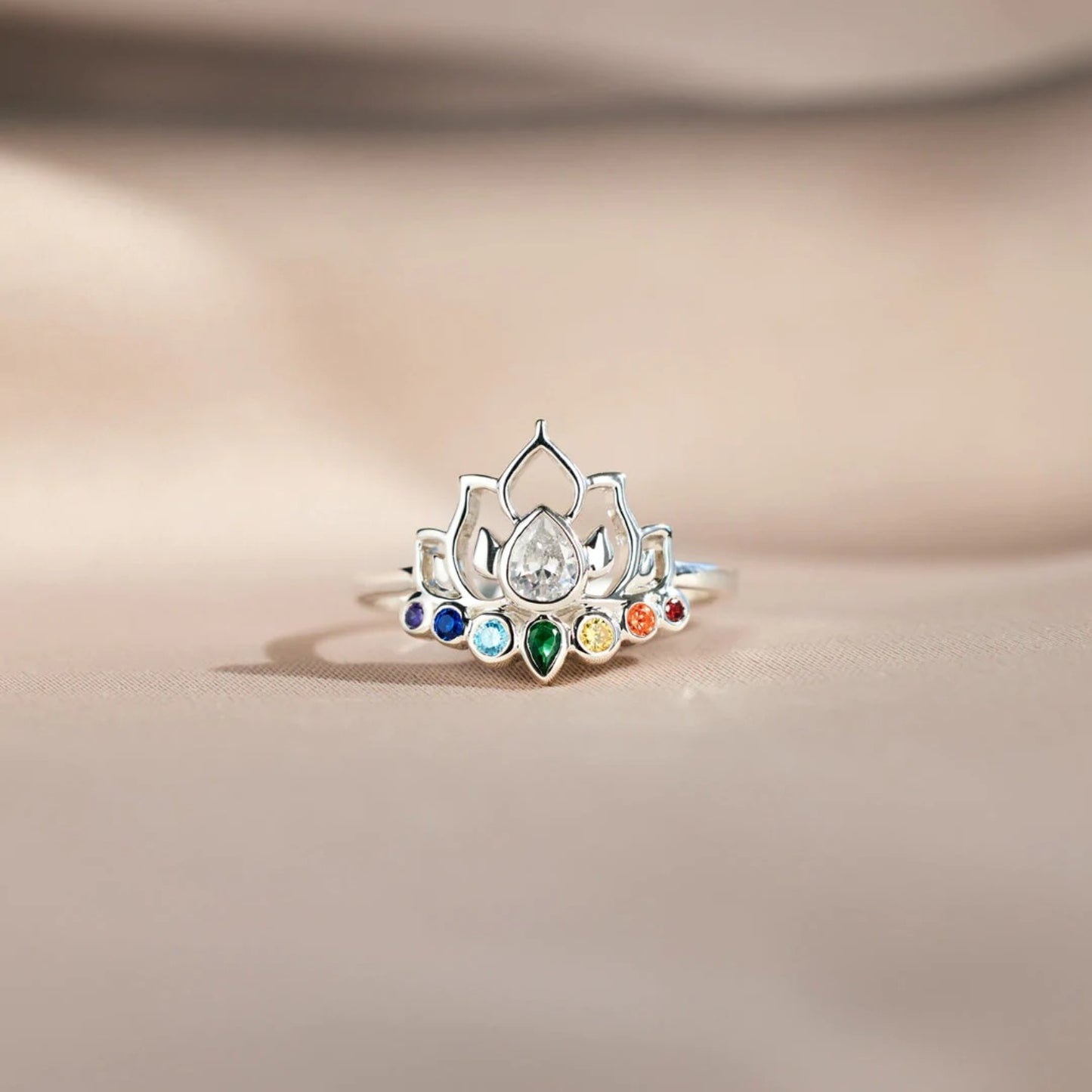 Lotus Shape 925 Sterling Silver Inlaid Zircon Ring