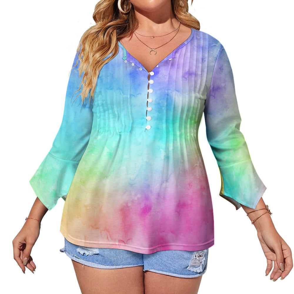 Tie Dye Ruffled Petal Sleeve Top
