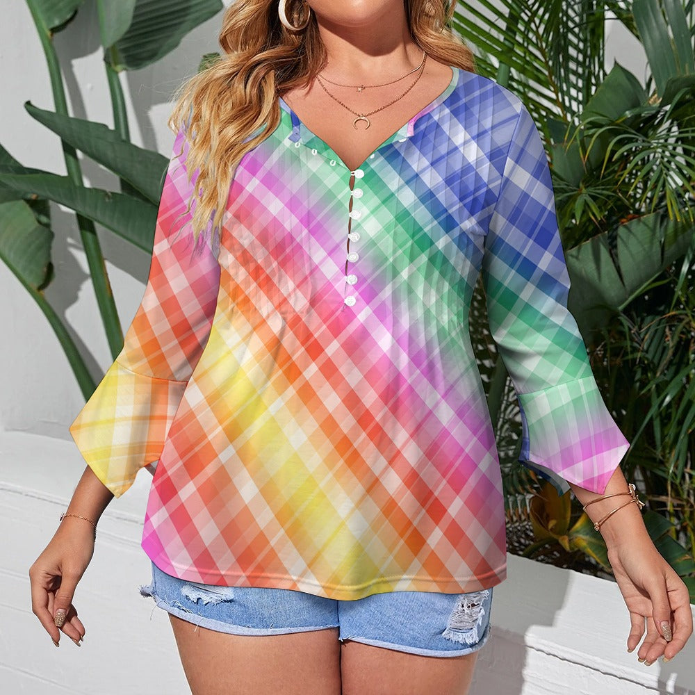 Rainbow Stripes Ruffled Petal Sleeve Top