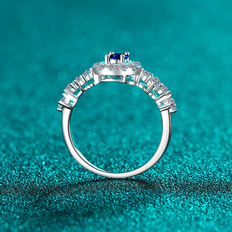 Blue Topaz 925 Sterling Silver Moissanite Ring