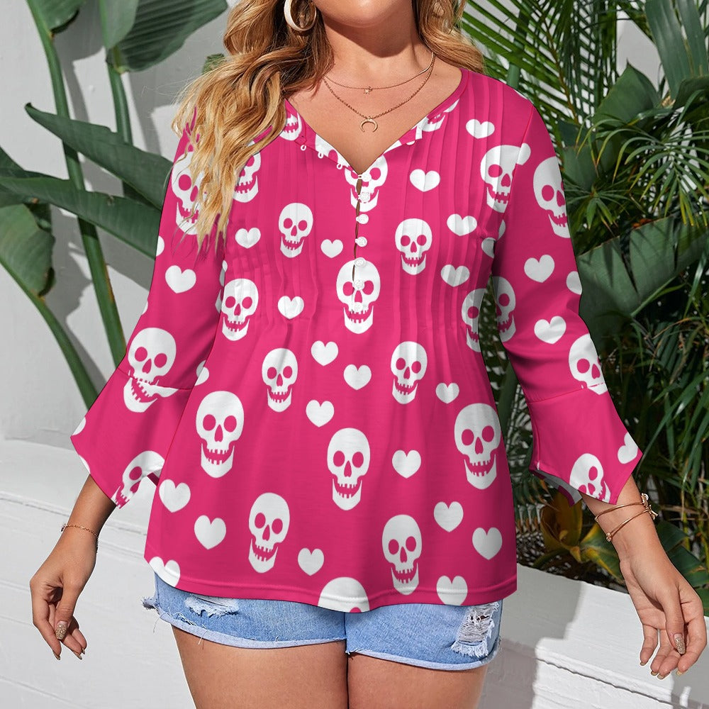 Skulls and Hearts Ruffled Petal Sleeve Top