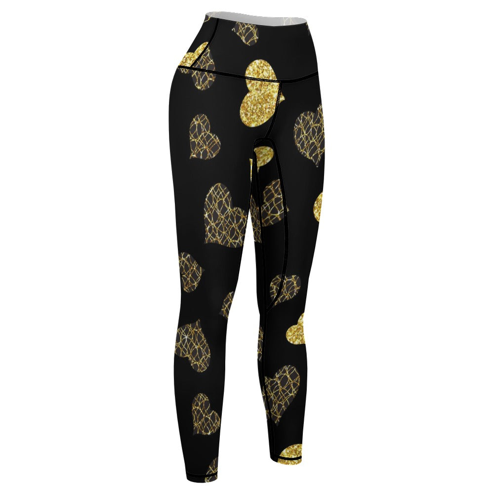 Women's Gold Hearts Comfort Sports Yoga Pants
