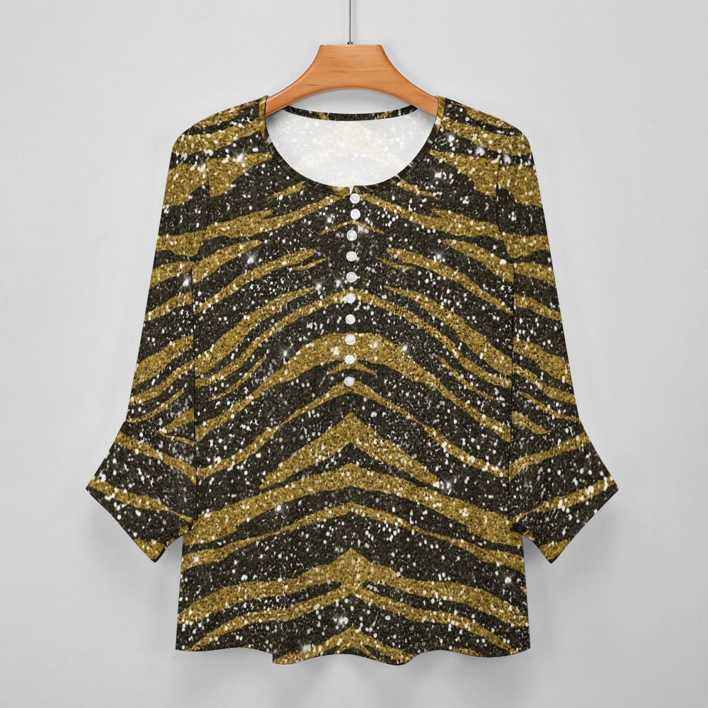 Animal Print Ruffled Petal Sleeve Top