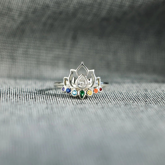 Lotus Shape 925 Sterling Silver Inlaid Zircon Ring