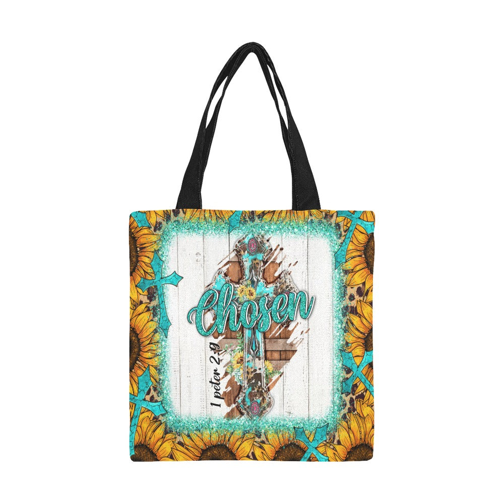 Chosen Sunflowers and Cross Canvas Tote Bag