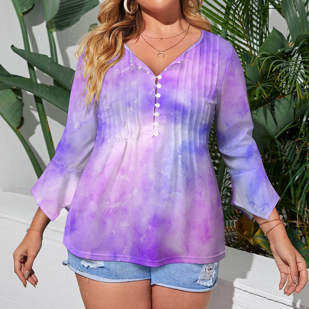 Purple Tie Dye Ruffled Petal Sleeve Top