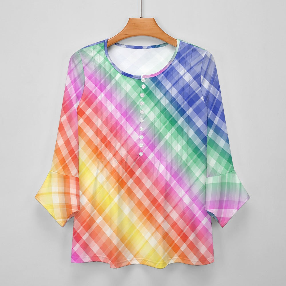 Rainbow Stripes Ruffled Petal Sleeve Top