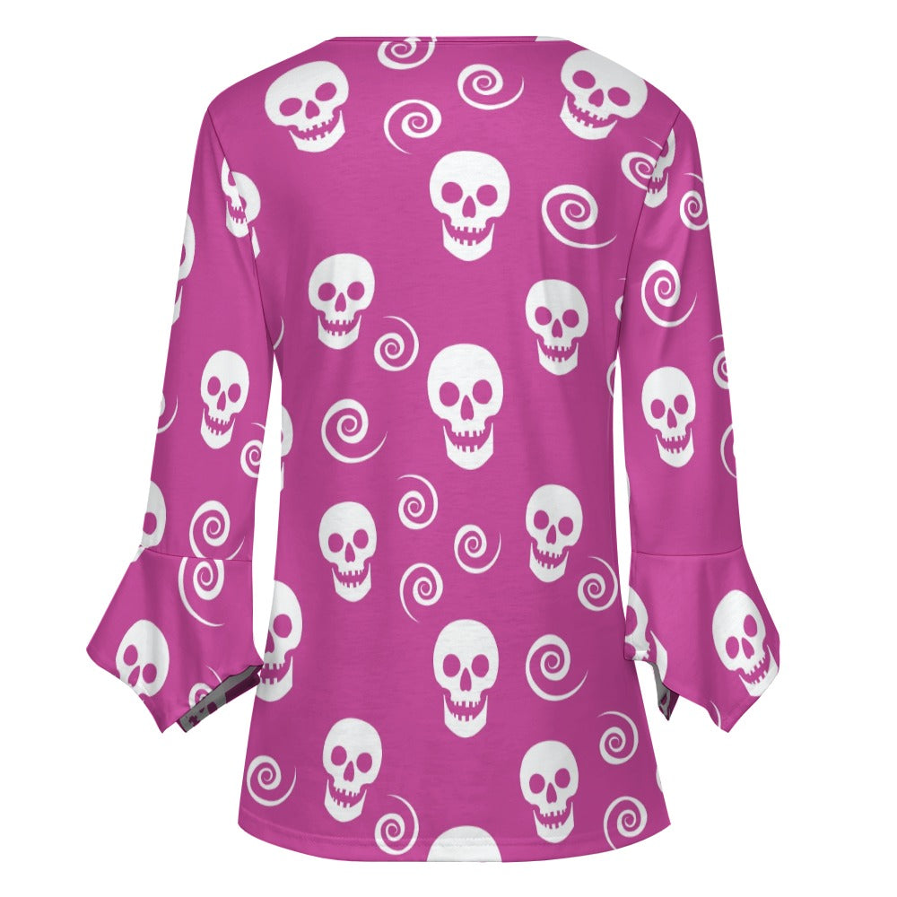 Skulls and Swirls Ruffled Petal Sleeve Top