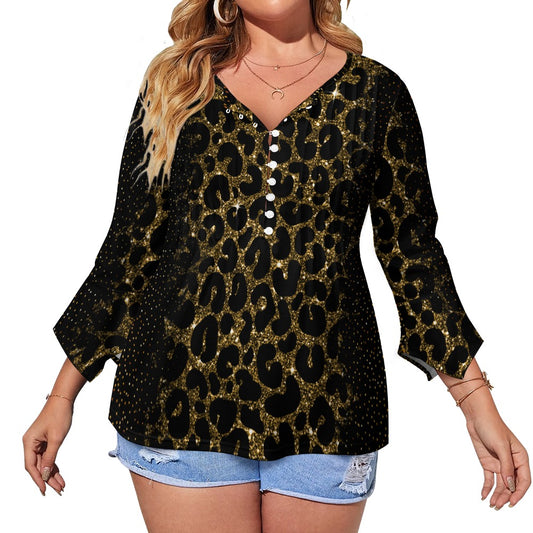 Glam Animal Print Ruffled Petal Sleeve Top