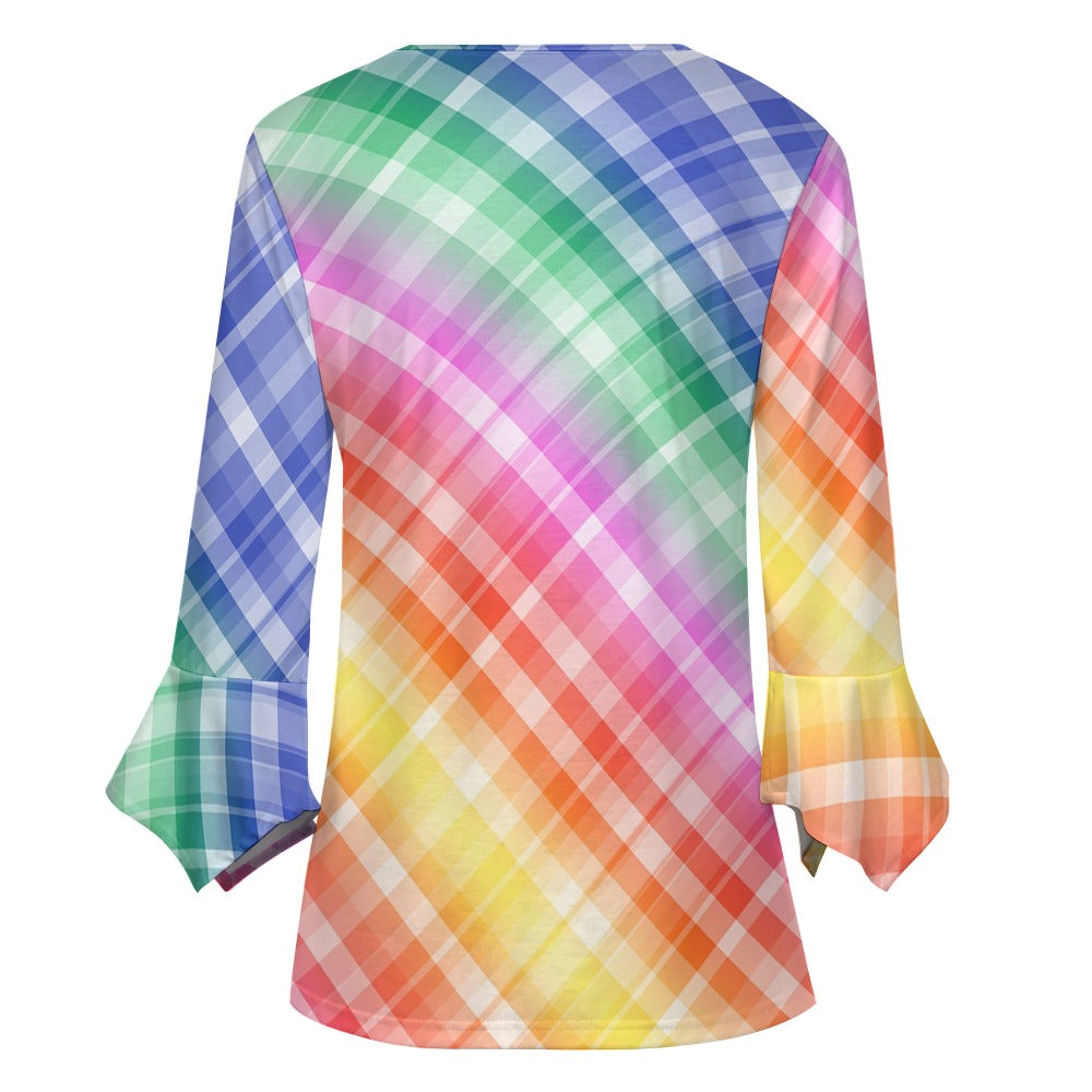 Rainbow Stripes Ruffled Petal Sleeve Top