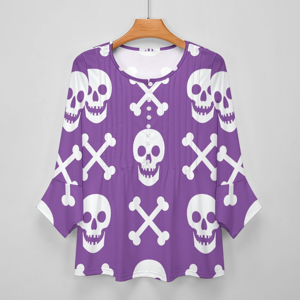 Purple Skulls Ruffled Petal Sleeve Top