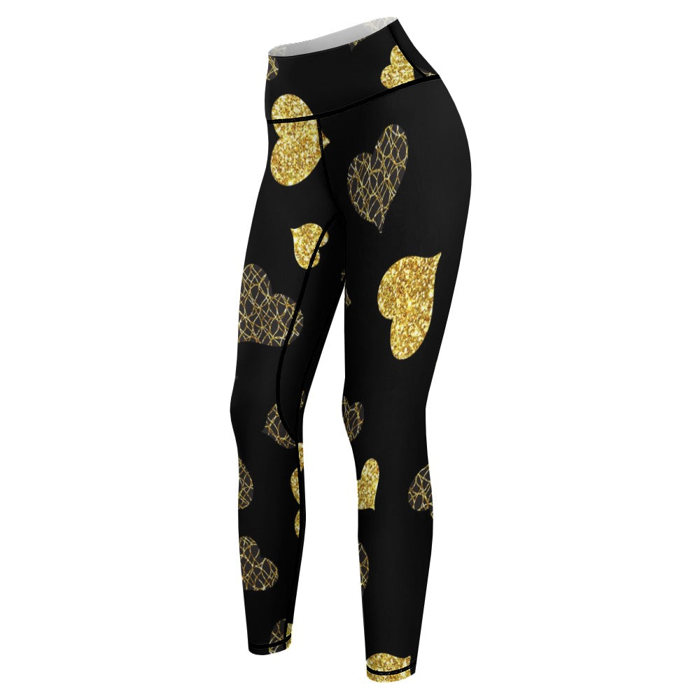 Women's Gold Hearts Comfort Sports Yoga Pants