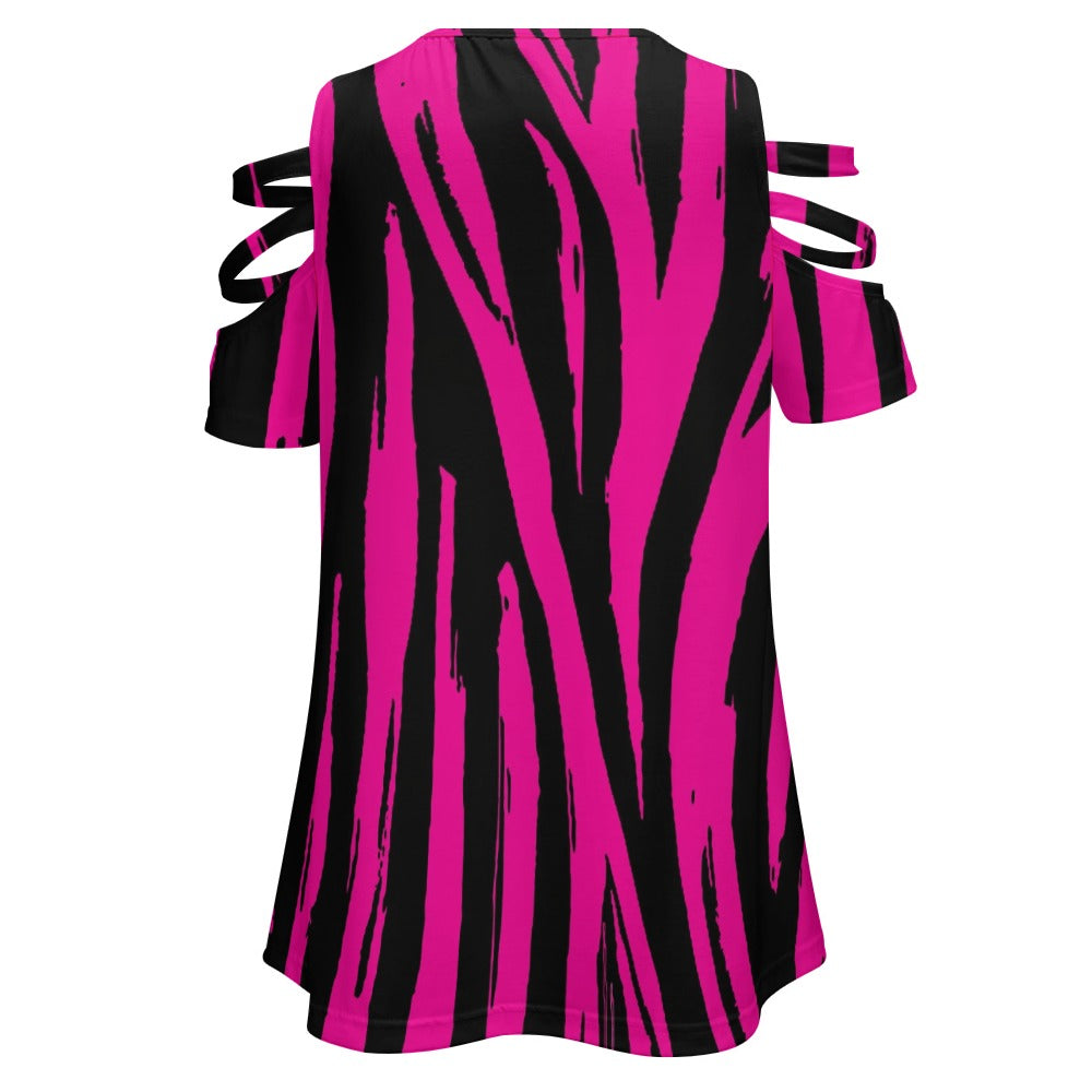 Ladies Striped BE Zip Off Shoulder Top