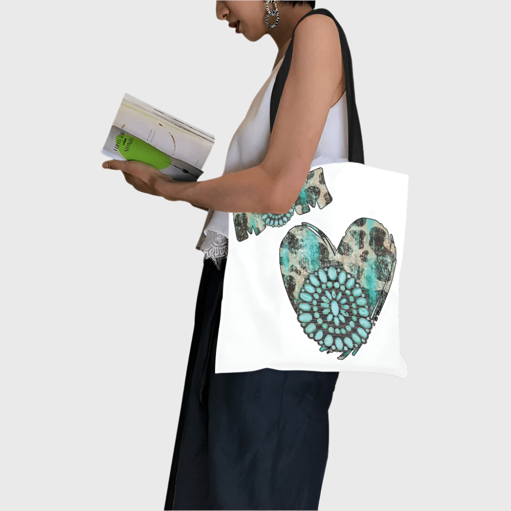 Western Mom Heart Canvas Tote Bag