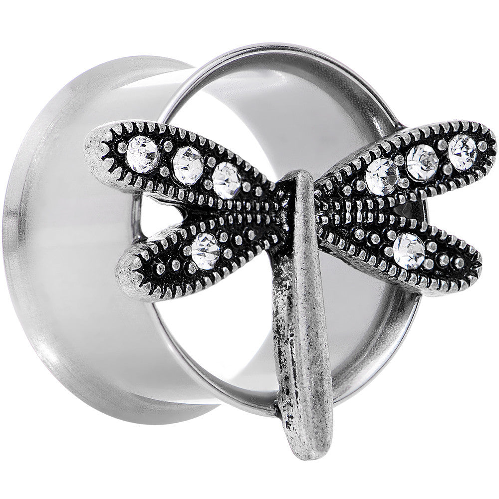 18mm Clear Gem Steel Hi Sky Dragonfly Double Flare Tunnel Plug Set