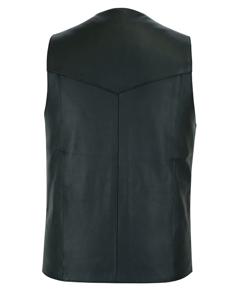 Men's Tall Classic Motorcycle Leather Vest - Black