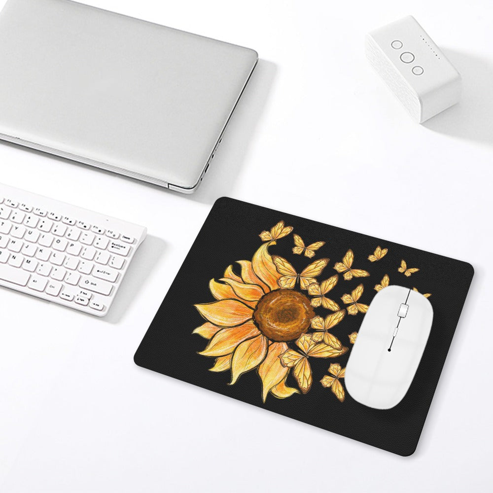 Sunflower Butterflies Leather Mouse Pad