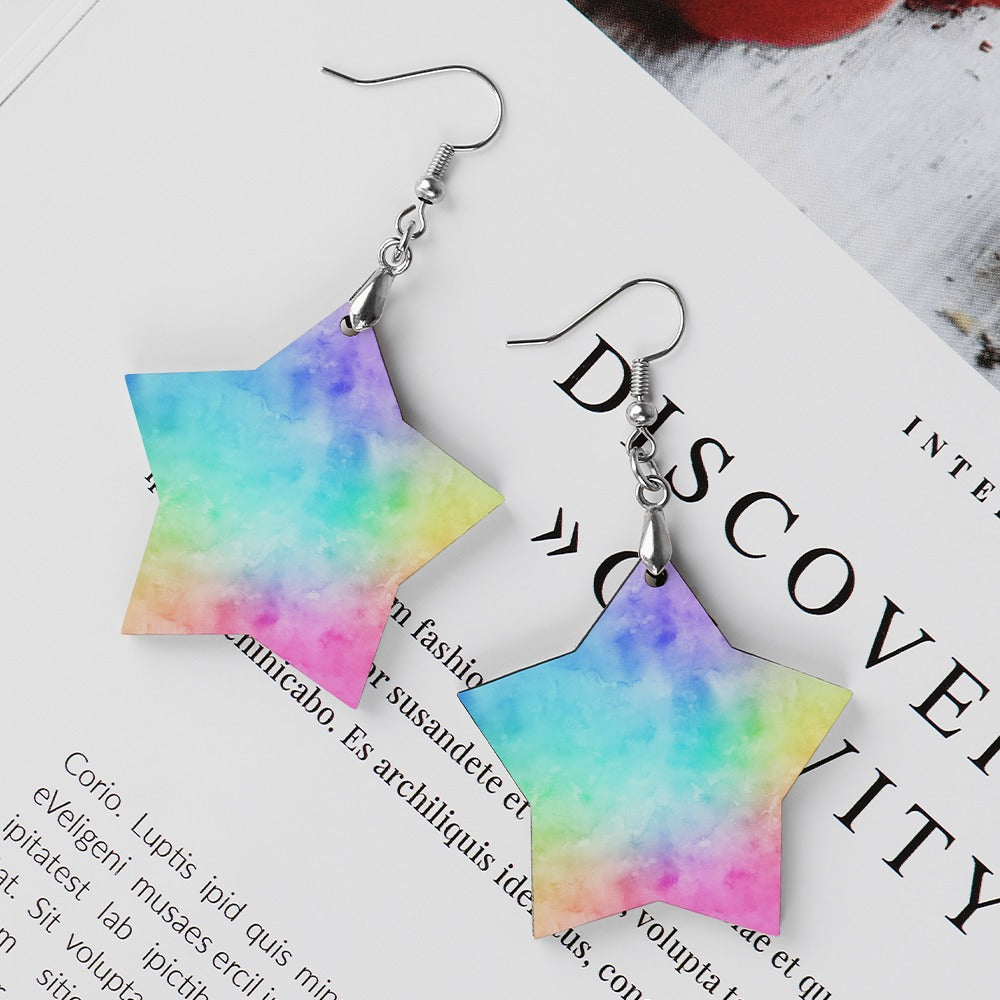 Wooden Tie Dye Earrings
