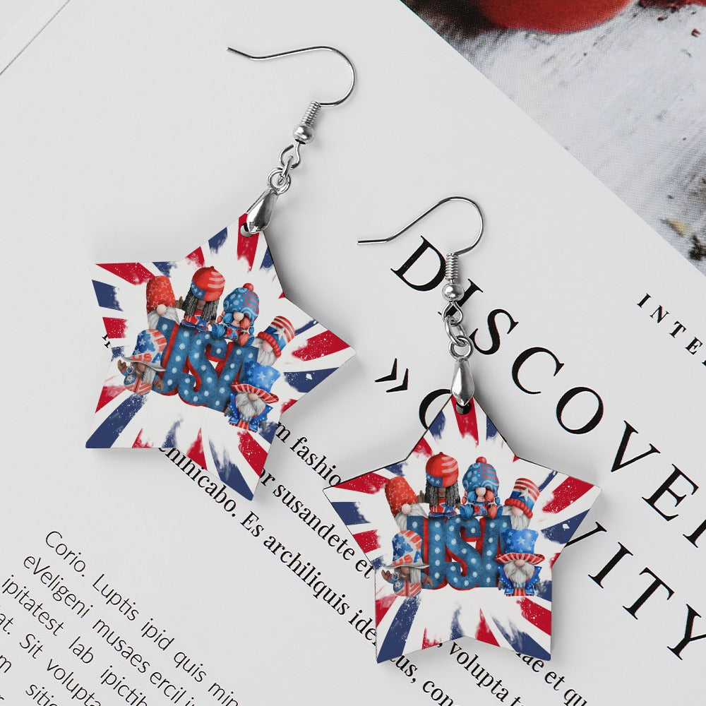 Wooden USA Gnome Earrings