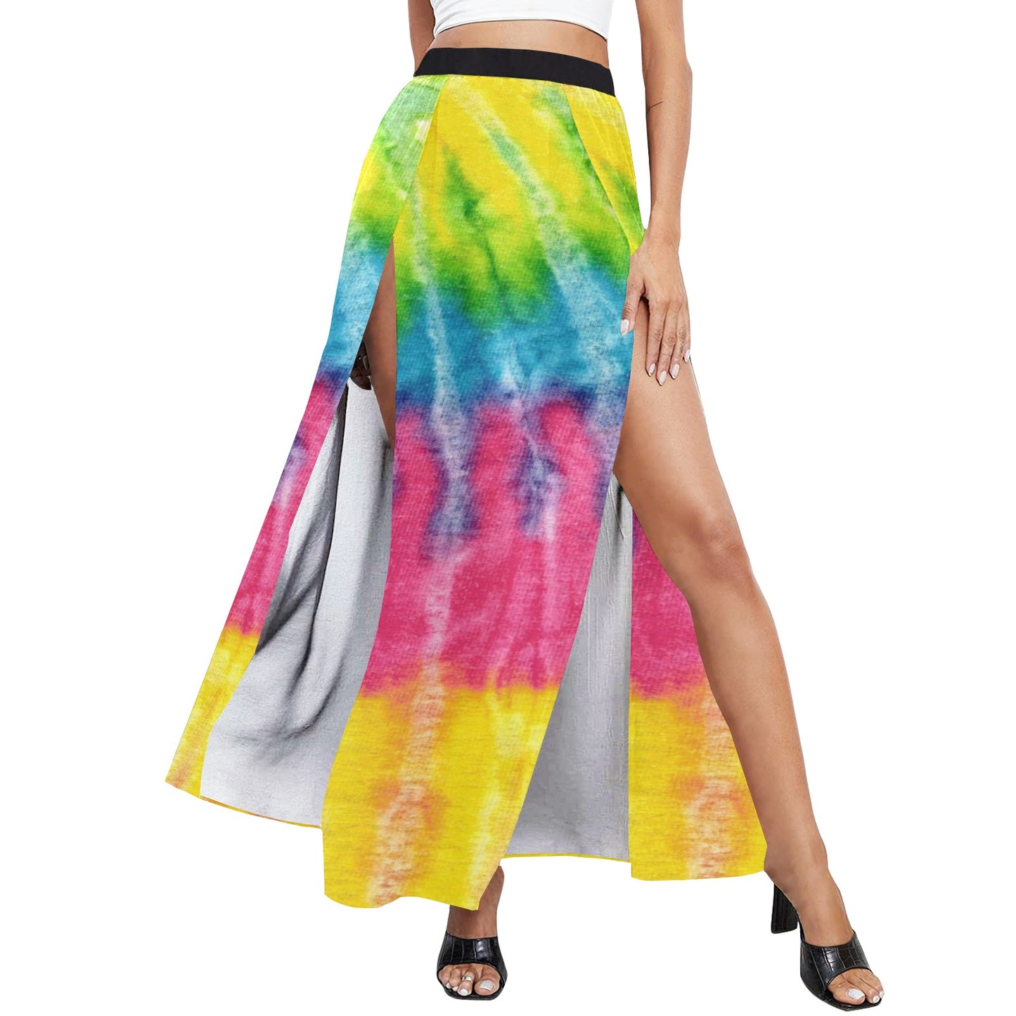 Bright Tie Dye High Slit Long Beach Skirt