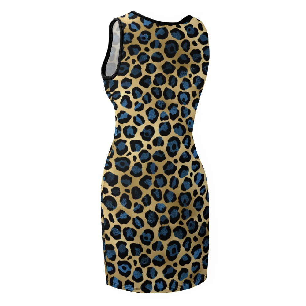 Blue Leopard Slim Fit Sleeveless Tank Dress