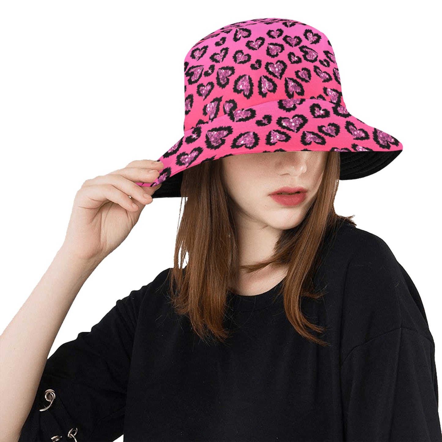 Pink Leopard Hearts Summer Bucket Hat