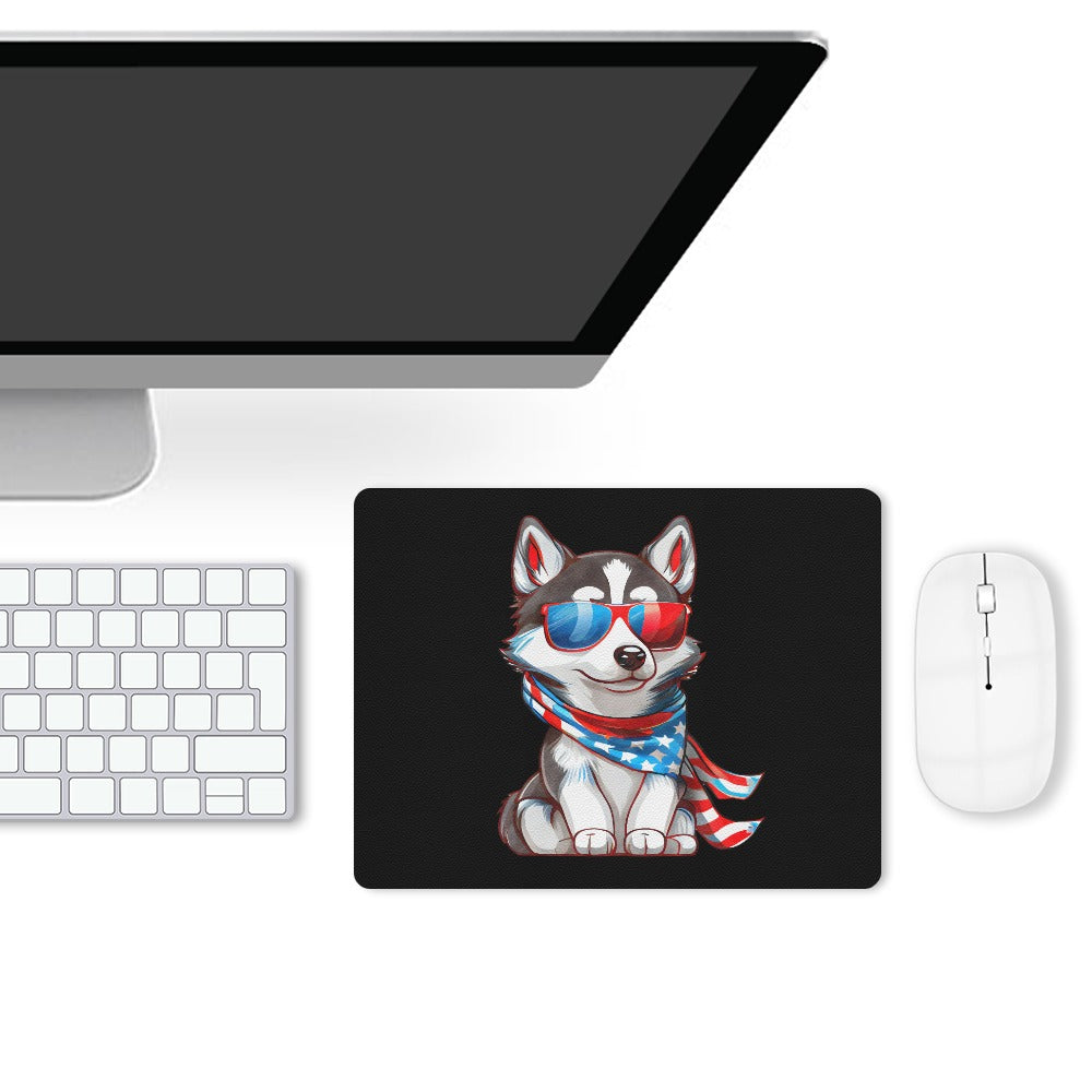 Patriotic Siberian Husky Leather Mouse Pad