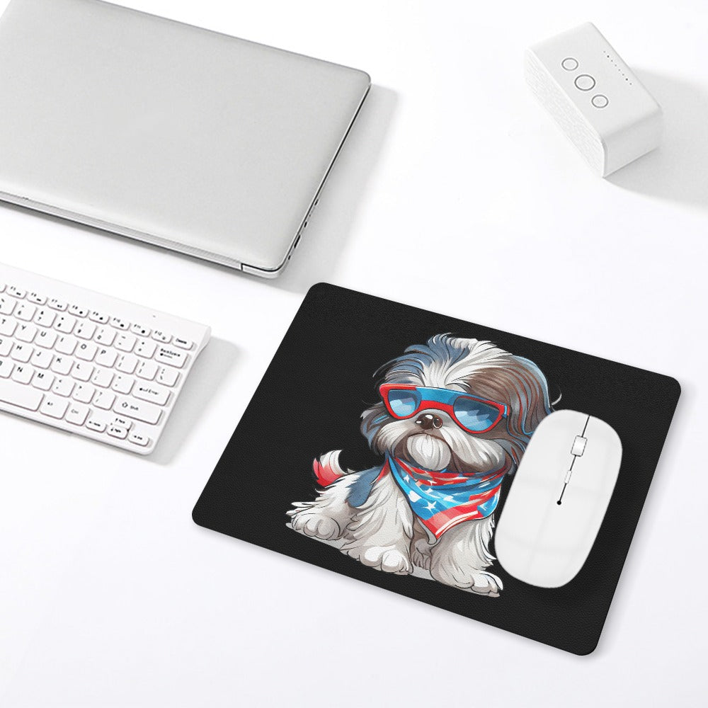 Patriotic Shih Tzu Leather Mouse Pad