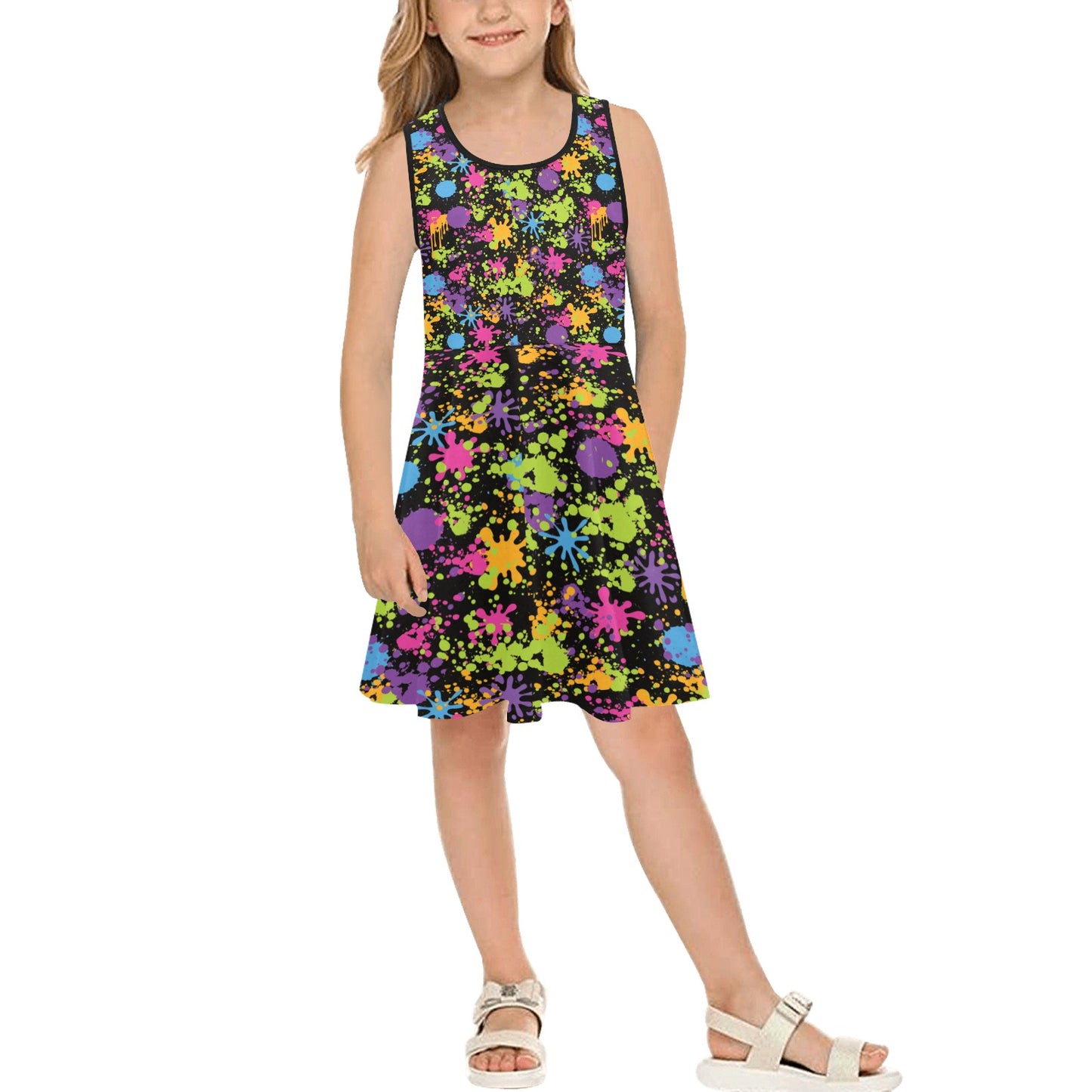 Paint Splats Sleeveless Sundress(ModelD56)