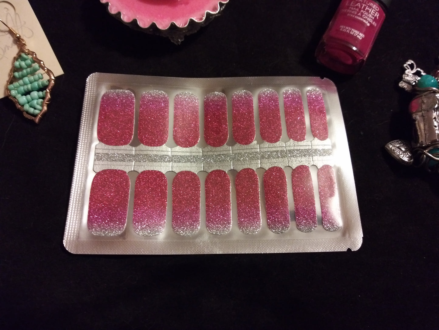 Red Shimmer with Silver Nail Polish Strip