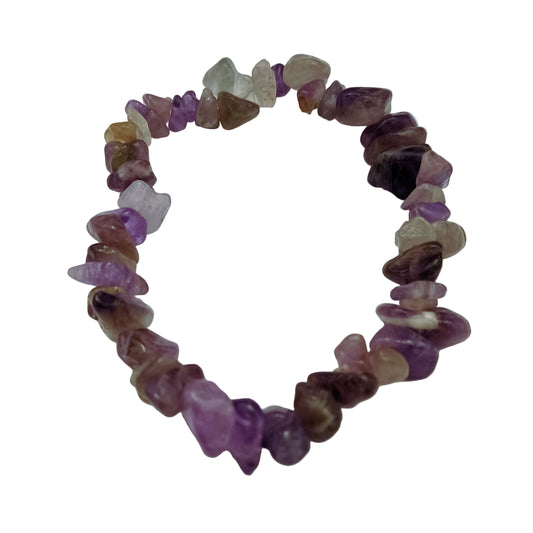Fluorite and Amethyst Natural Stone Stretch Bracelet