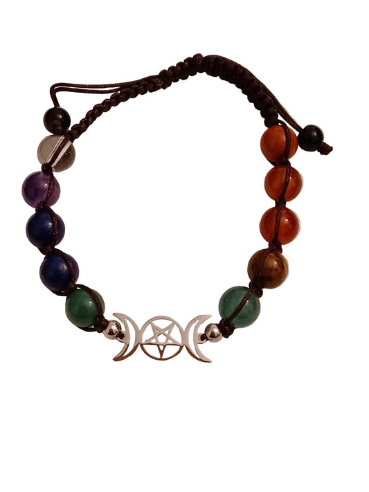 Chakra Triple Moon Natural Stone Adjustable Bracelet