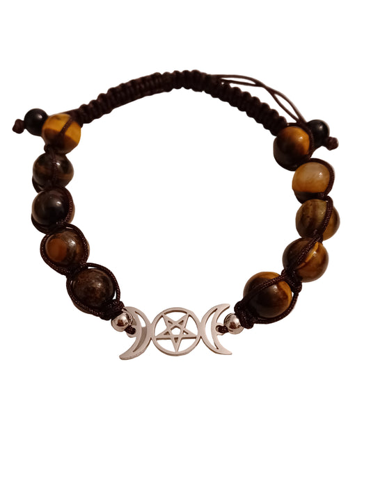 Tiger's Eye Triple Moon Natural Stone Adjustable Bracelet