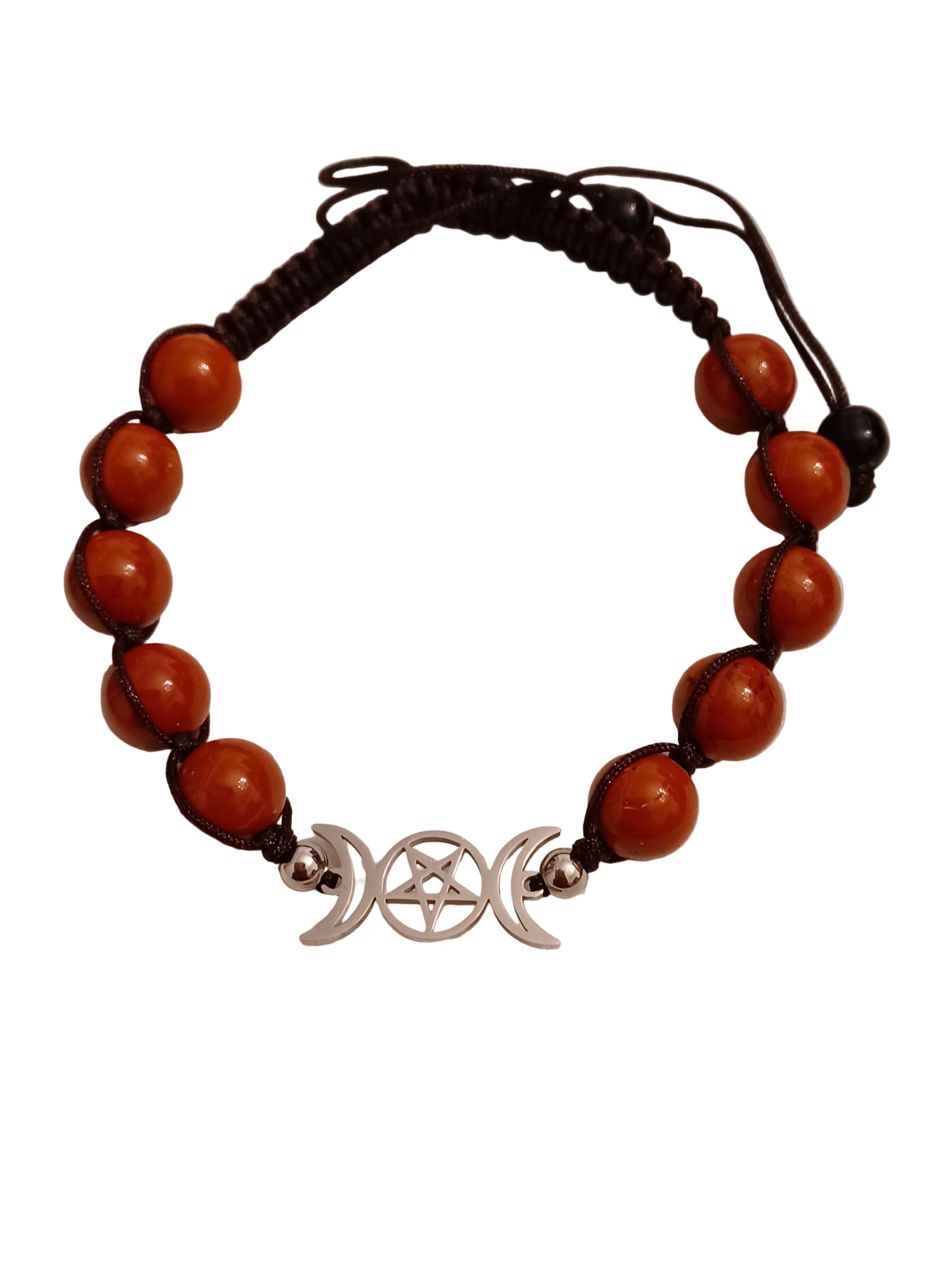 Carnelian Agate Triple Moon Natural Stone Adjustable Bracelet
