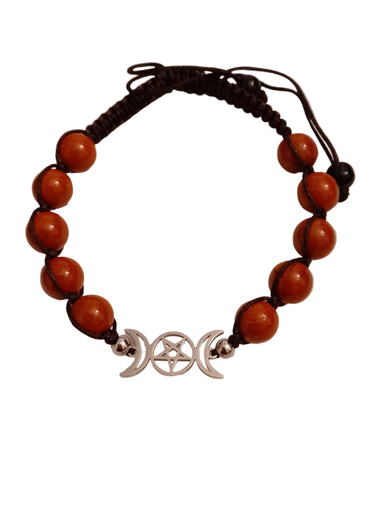 Carnelian Agate Triple Moon Natural Stone Adjustable Bracelet
