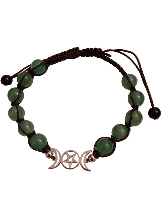 Green Aventurine Triple Moon Natural Stone Adjustable Bracelet