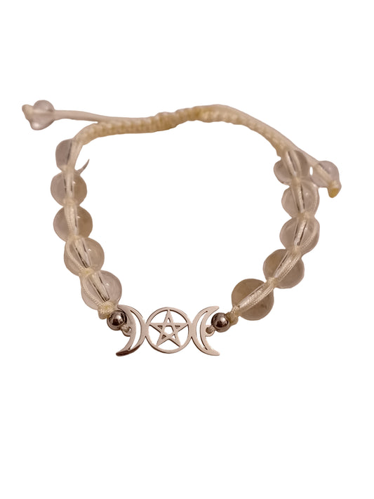 Clear Quartz Triple Moon Natural Stone Adjustable Bracelet