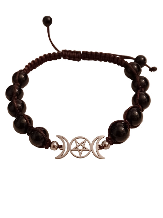 Black Agate Triple Moon Natural Stone Adjustable Bracelet
