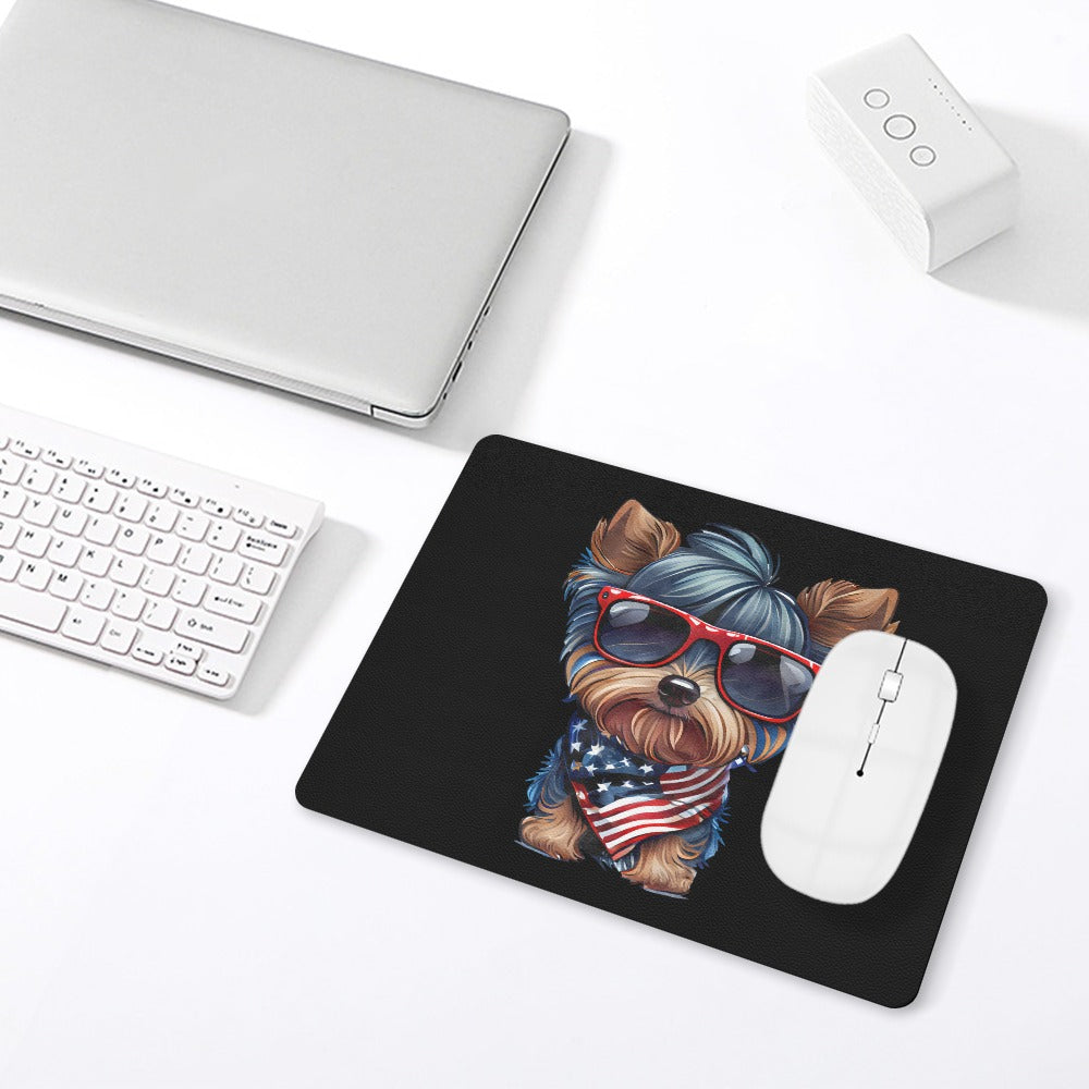 Patriotic Yorkshire Terrier Leather Mouse Pad