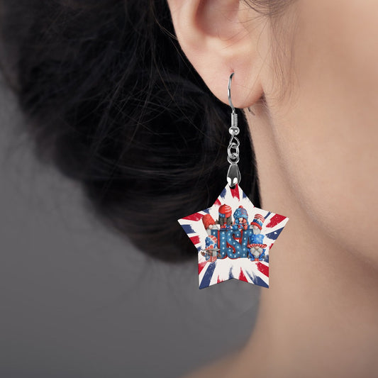 Wooden USA Gnome Earrings