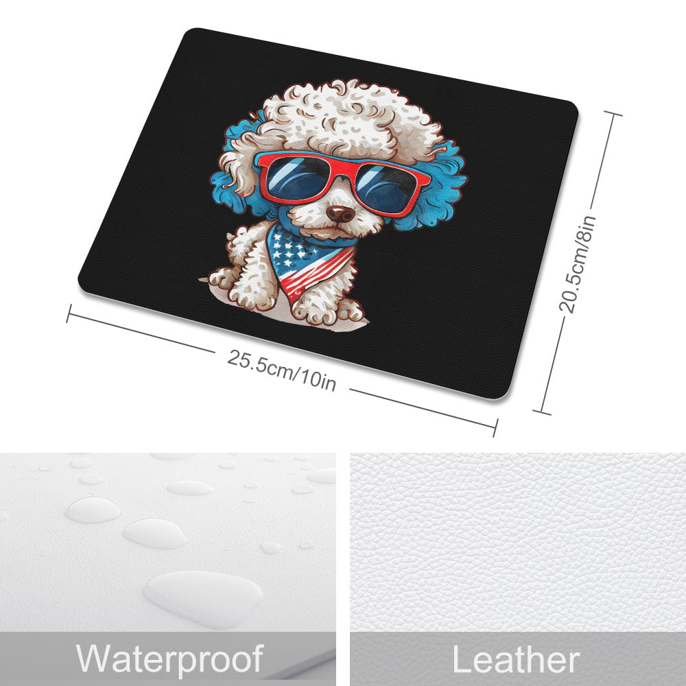Patriotic Poodle Leather Mouse Pad