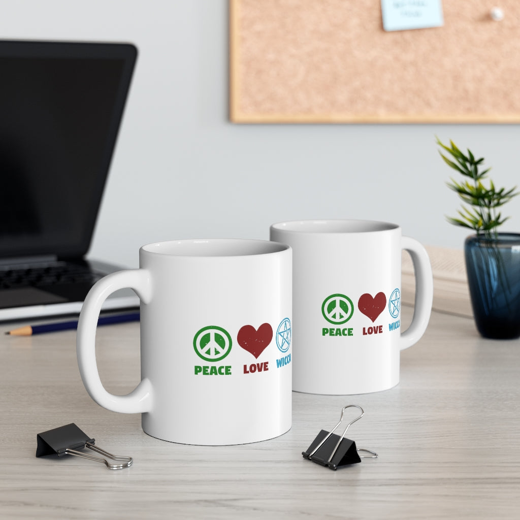 Peace Love Wicca Ceramic Mug 11oz