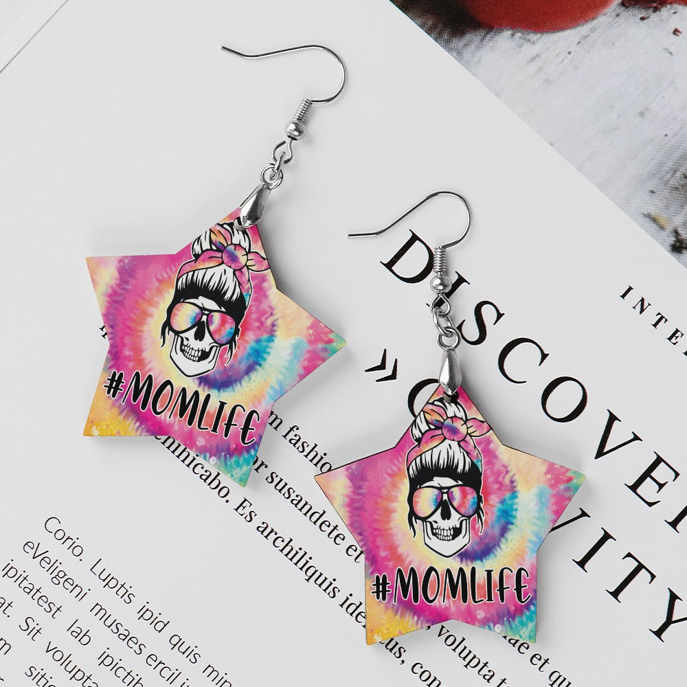 Wooden Mom Life Tie Dye Earrings