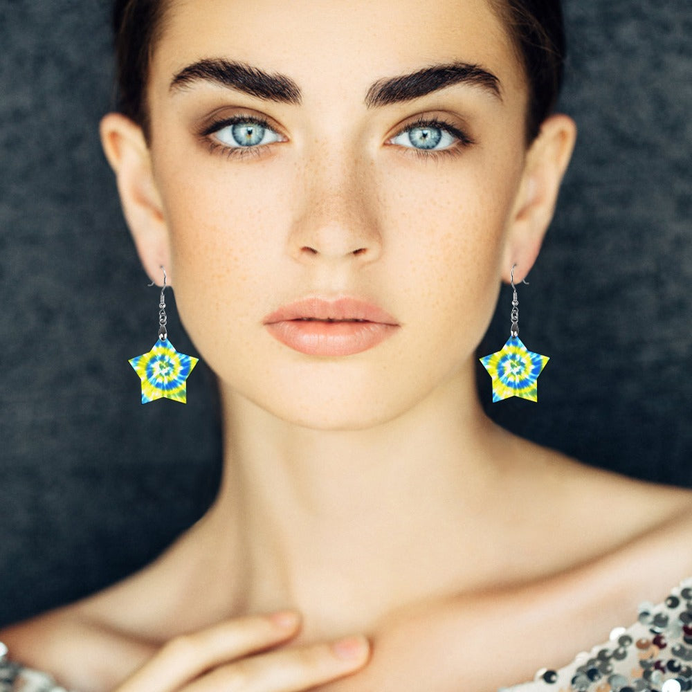 Wooden Tie Dye Swirl Earrings