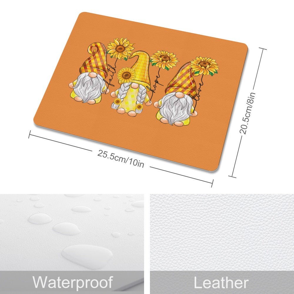 Faith Hope Love Gnome Leather Mouse Pad