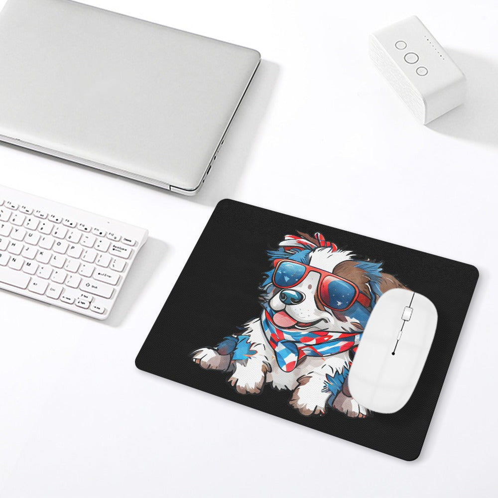 Patriotic Australian Shepherd Leather Mouse Pad