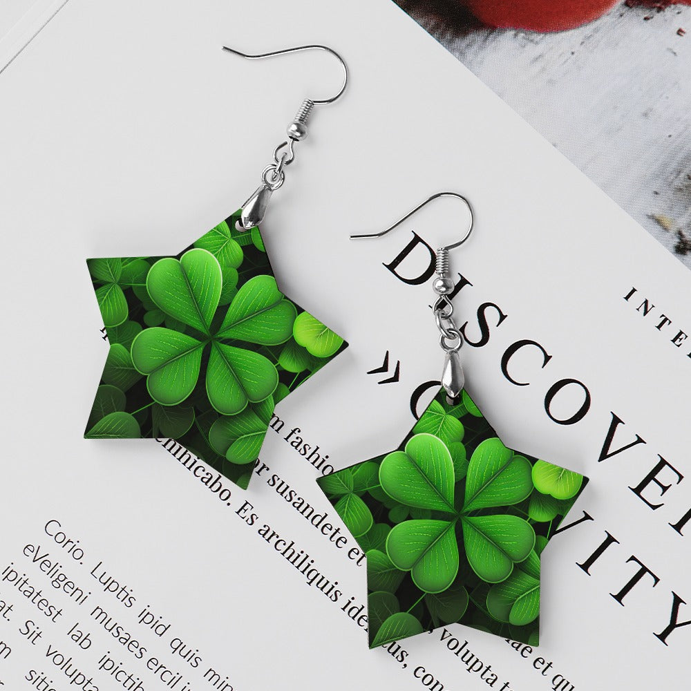 Wooden 4 Leaf Clover Earrings
